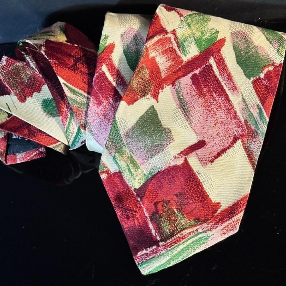 Emanuel Ungaro Silk Tie Floral Mans EuC Vintage Watercolor Painterly Dekooning